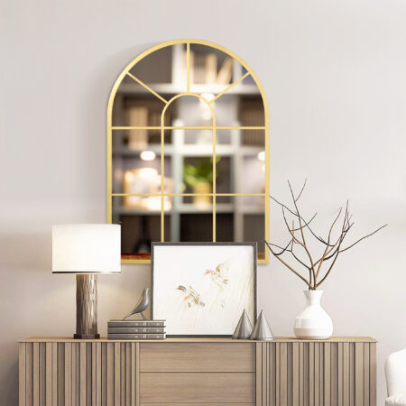 Wandspiegel Fensterdesign mit Metallrahmen 70x50cm gold