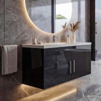 Waschbecken mit Unterschrank Hochglanz 90cm schwarz