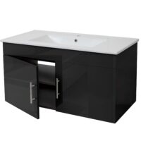 Waschbecken mit Unterschrank Hochglanz 90cm schwarz