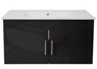 Waschbecken mit Unterschrank Hochglanz 90cm schwarz