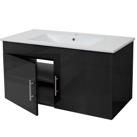 Waschbecken mit Unterschrank Hochglanz 90cm schwarz