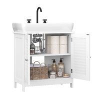 Weißer Waschbeckenunterschrank mit 60x30x60 cm, passend für kleine Badezimmer.