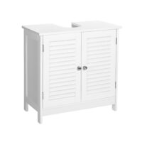 Weißer Waschbeckenunterschrank mit 60x30x60 cm, passend für kleine Badezimmer.