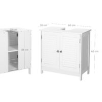 Weißer Waschbeckenunterschrank mit 60x30x60 cm, passend für kleine Badezimmer.