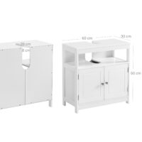 Weißer Waschbeckenunterschrank mit 60x30x60 cm, platzsparend und modern.