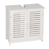 Waschbeckenunterschrank Badschrank mit Staufach Bambus 60x60x30cm weiss