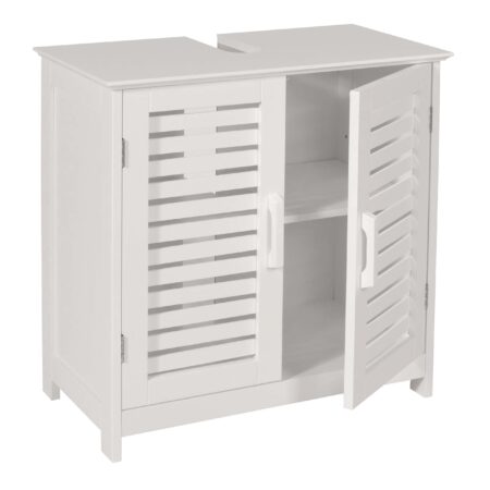 Waschbeckenunterschrank Badschrank mit Staufach Bambus 60x60x30cm weiss