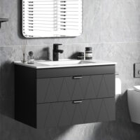 Waschbeckenunterschrank hängend mit Keramikbecken Soft-Close schwarz