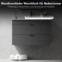 Waschbeckenunterschrank hängend mit Keramikbecken Soft-Close schwarz