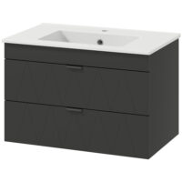 Waschbeckenunterschrank hängend mit Keramikbecken Soft-Close schwarz