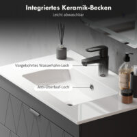Waschbeckenunterschrank hängend mit Keramikbecken Soft-Close schwarz