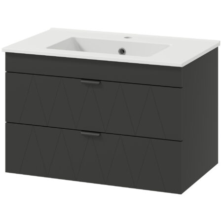 Waschbeckenunterschrank hängend mit Keramikbecken Soft-Close schwarz