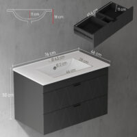 Waschbeckenunterschrank hängend mit Keramikbecken Soft-Close schwarz