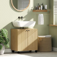 Waschbeckenunterschrank Bad mit Regal und Rollen aus Holz