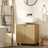 Waschbeckenunterschrank Bad mit Regal und Rollen aus Holz