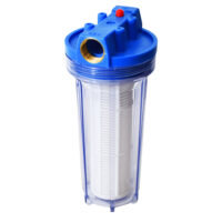 Wasserfilter mit 100 µm Filtereinsatz, 1-Zoll-Messinggewinde, 6000 l/h Durchfluss, auswaschbarer Kartusche, Überdruckventil und transparentem Gehäuse – idealer Schutz für Pumpen und Gartenbewässerungssysteme.