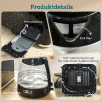 Wasserkocher und Toaster Set 1,7L 2200W 4 Scheiben schwarz