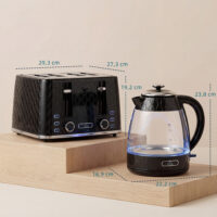Wasserkocher und Toaster Set 1,7L 2200W 4 Scheiben schwarz