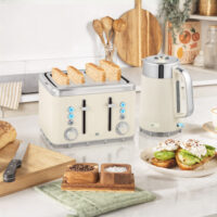 Wasserkocher und Toaster Set mit Schnellkochfunktion und Filter creme
