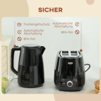 Wasserkocher und Toaster Set 1,7 L Edelstahl schwarz