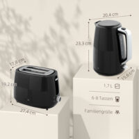 Wasserkocher und Toaster Set 1,7 L Edelstahl schwarz