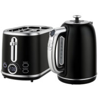 Wasserkocher und Toaster Set Retro Design LED 1,7L 2200W schwarz