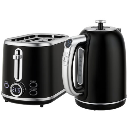 Wasserkocher und Toaster Set Retro Design LED 1,7L 2200W schwarz