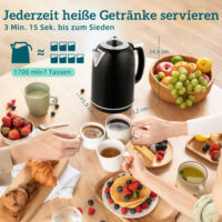 Wasserkocher und Toaster Set Retro Design LED 1,7L 2200W schwarz