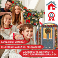 Beleuchtete Weihnachts-Girlande mit Deko für Innen- und Außenbereich.