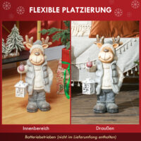 Weihnachtsdeko Rentier Figur 52cm mit LED-Laterne Metall In-/Outdoor