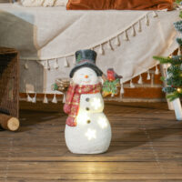 Weihnachtsdeko Schneemann Figur 38cm mit Schal & Vögeln LED