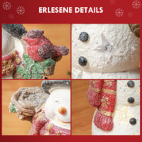Weihnachtsdeko Schneemann Figur 38cm mit Schal & Vögeln LED