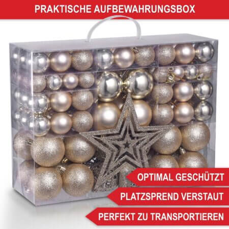 Weihnachtskugeln Festiva 128-teilig in Champagner