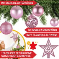 Weihnachtskugeln Festiva 128-teilig in Pink