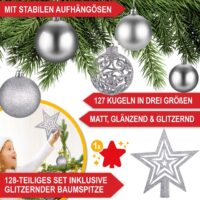 Weihnachtskugeln Festiva 128-teilig in Silber