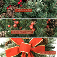 Weihnachtslaterne 150cm mit LED-Lichterkette Tannenzapfen & Schleife