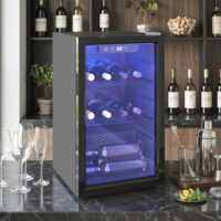 Weinkühlschrank mit Glastür und LED für 24 Flaschen schwarz