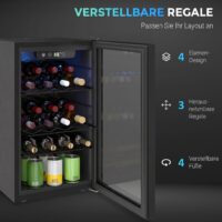 Weinkühlschrank mit Glastür und LED für 24 Flaschen schwarz