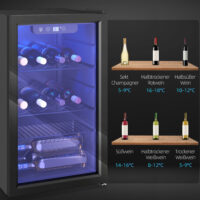 Weinkühlschrank mit Glastür und LED für 24 Flaschen schwarz