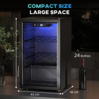 Weinkühlschrank mit Glastür und LED für 24 Flaschen schwarz