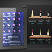 Ein Weinkühlschrank und Weinklimaschrank für 20 Flaschen, Temperaturbereich 5-18 Grad Celsius, mit Anti-UV-Glastür, LED und Touchscreen.