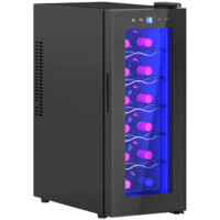 Ein Weinkühlschrank und Weinkühler für 12 Flaschen, 30 Liter Fassungsvermögen, Temperaturbereich 8-18 Grad Celsius, mit LED und Touchscreen.