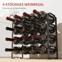 Weinregal freistehend für 16 Weinflaschen Metall schwarz