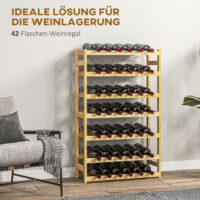 Weinregal mit 7 Etagen für 42 Flaschen mit Kippschutz Holz natur