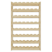 Frontansicht des Weinregals aus Kiefernholz in Naturfarbe mit Platz für 56 Flaschen. Acht Ebenen bieten optimalen Stauraum für Ihre Weinsammlung.