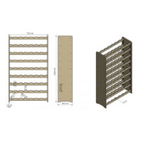 Weinregal mit den Maßen 118 cm Höhe, 72 cm Breite und 26,5 cm Tiefe. Das Regal bietet Platz für 63 Flaschen und ist ideal für die Lagerung im Wohnraum, Keller oder Weinladen.