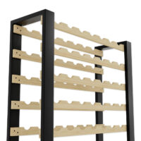 Detailansicht der oberen Ebenen des Weinregals "Loft". Die Flaschen liegen sicher und geschützt in den dafür vorgesehenen Aussparungen.