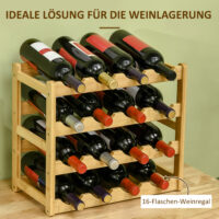 Weinregal aus Bambus im Naturholzdesign für 16 Flaschen.
