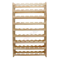 Frontansicht des Weinregals aus Kiefernholz in Naturfarbe mit Platz für 63 Flaschen. Neun Ebenen bieten optimalen Stauraum für Ihre Weinsammlung.