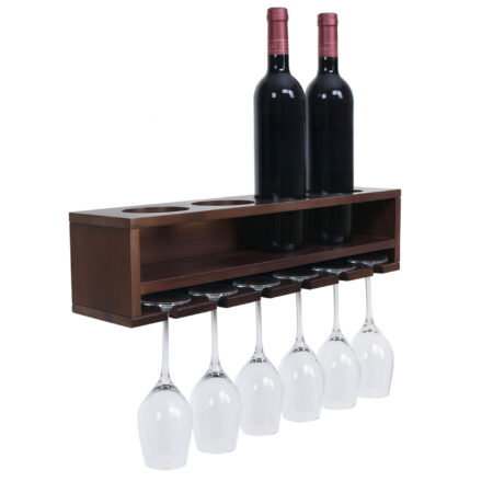 Weinregal Wandbar für 4 Flaschen 6 Gläser 12x48x12cm braun